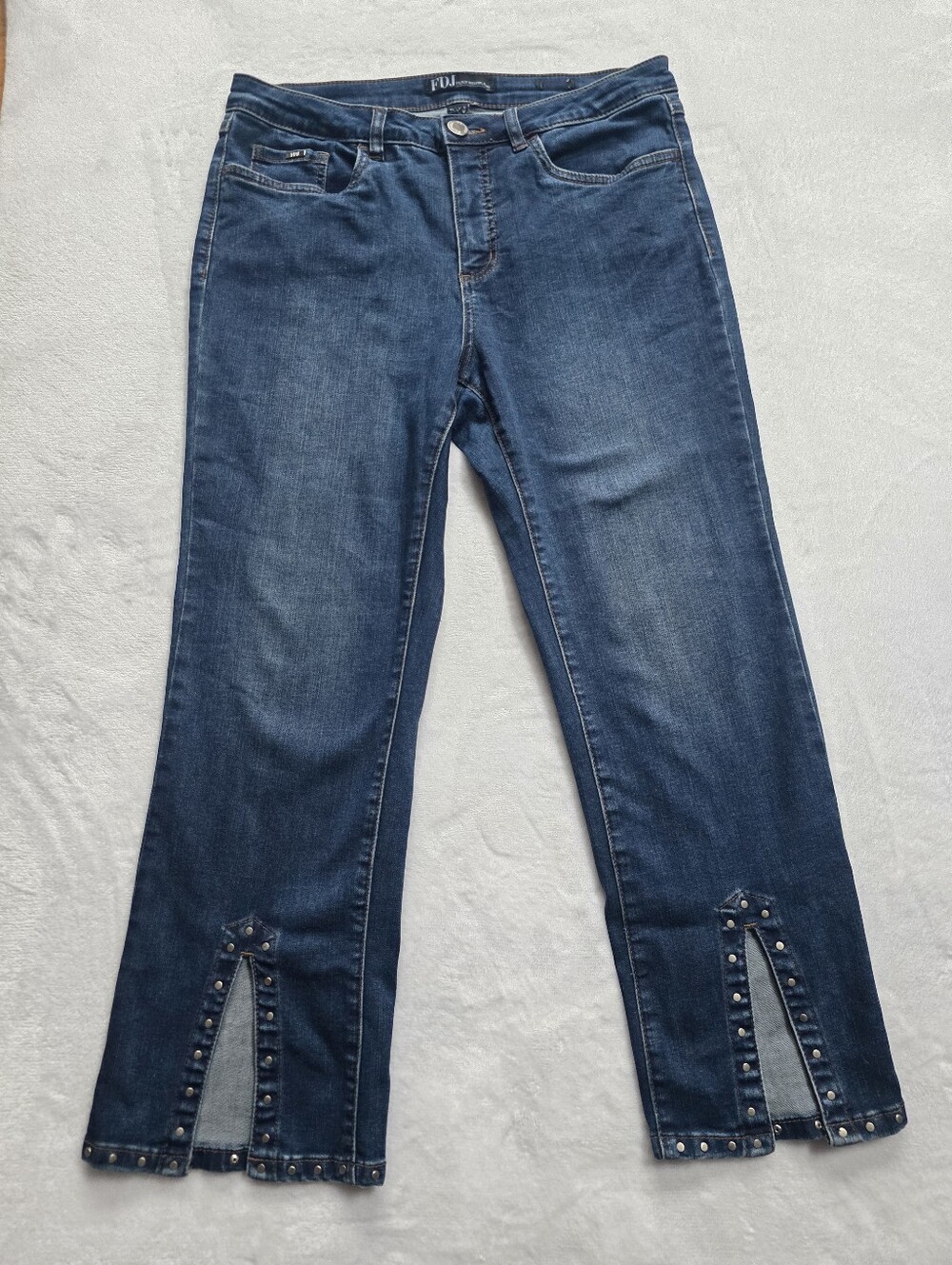 FDJ French Dressing Jeans Studded Split Ankle Hem Cropped Straight Leg